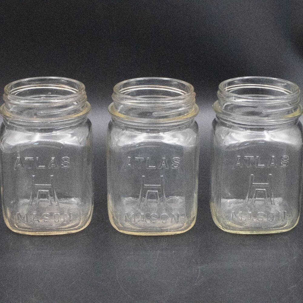 Vintage Hazel Atlas Clear Glass Square Pint Mason Jars Canning Lot of 3